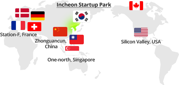 인천 스타트업파크,프랑스 Station-F, 중국 중관촌, 싱가포르 One-north, 미국 실리콘밸리